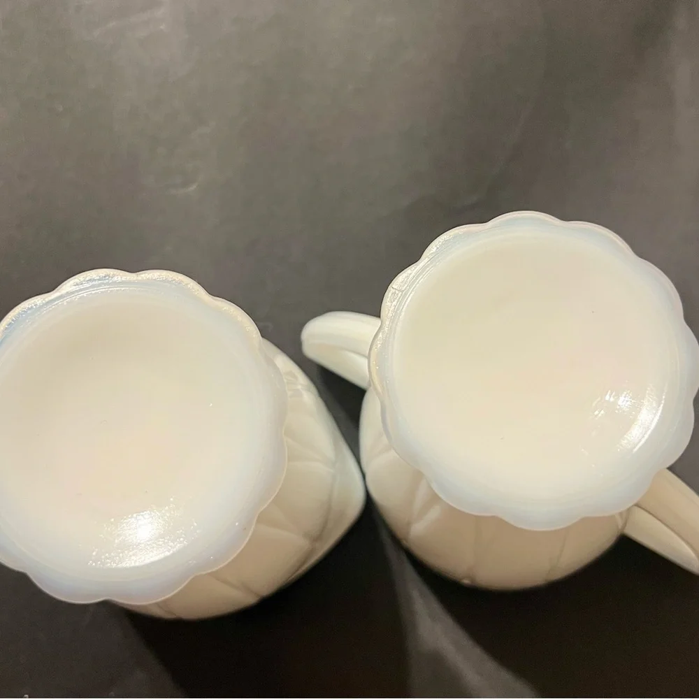 Hazel Atlas Depression Milk Glass Newport Hairpin Pattern Creamer & Sugar 1940’s